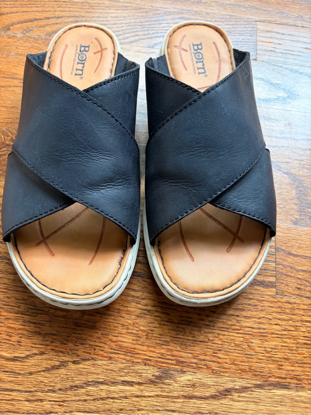 Børn Black Leather Criss Cross Slide Sandals Size 8